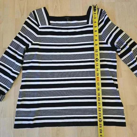 Talbots square neck striped top size large 3/4 sleeve - Picture 4 of 7